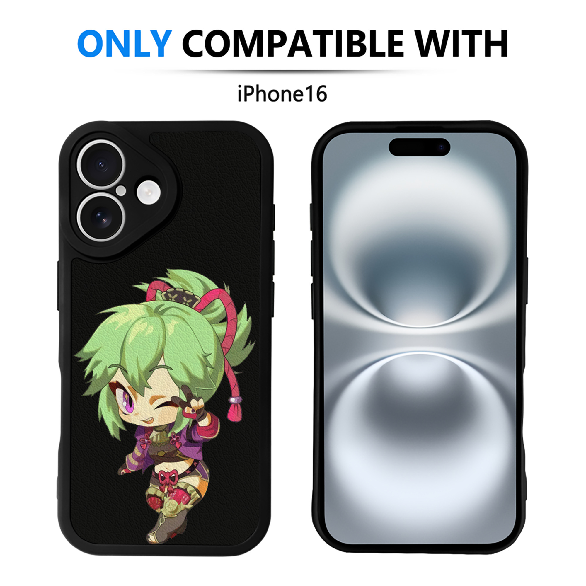 げんし神  久岐忍 くき しのぶ genshin Kuki Shinobu 【iPhone 16シリーズ対応】シリコンスマホケース（レザー調） 材質：シリコン